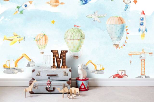 Hot Air Balloon Kids Wallpaper, Vehicle Wall Mural, Peel & Stick - image 1
