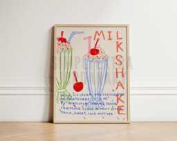 Milkshake Print, Print Wall Art, Retro Dessert Home Decor, Cafe Decor Kitchen Unframed - thumbnail 1