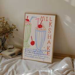 Milkshake Print, Print Wall Art, Retro Dessert Home Decor, Cafe Decor Kitchen Unframed - thumbnail 2