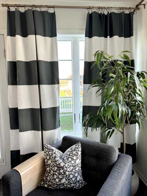 Custom Gray & White Striped Curtains Color Blocked Farmhouse Decor - image 1
