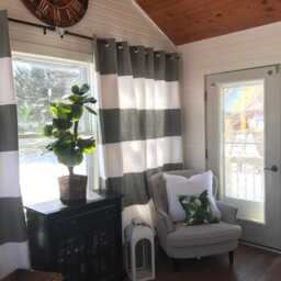 Custom Gray & White Striped Curtains Color Blocked Farmhouse Decor - thumbnail 3