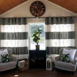 Custom Gray & White Striped Curtains Color Blocked Farmhouse Decor - thumbnail 2
