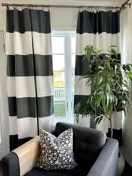 Custom Gray & White Striped Curtains Color Blocked Farmhouse Decor - thumbnail 1