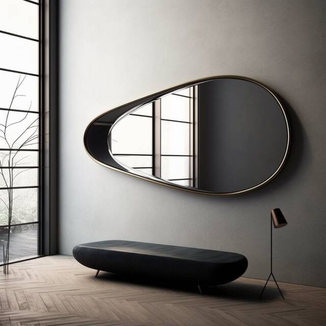 Asymmetrical Mirror Black & Gold Wooden Frame, Modern Wall Decor - image 1