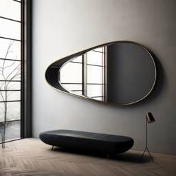 Asymmetrical Mirror Black & Gold Wooden Frame, Modern Wall Decor - thumbnail 2