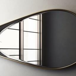 Asymmetrical Mirror Black & Gold Wooden Frame, Modern Wall Decor - thumbnail 3