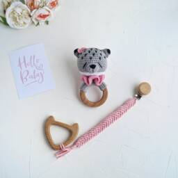 Wolf Baby Girl Congratulations Gift Box, Woodland Shower Set, First Toy, New Mom Basket, Pink - thumbnail 3