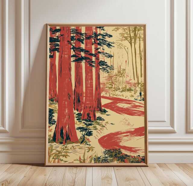 Cedar Forest Poster, Woodland Landscape Wall Art, Nature Print - image 1