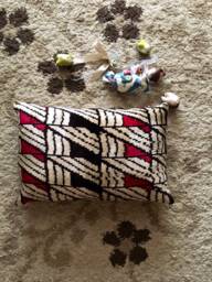 Handwoven Silk Ikat Velvet Pillow Cover Red Black Geometric - thumbnail 1