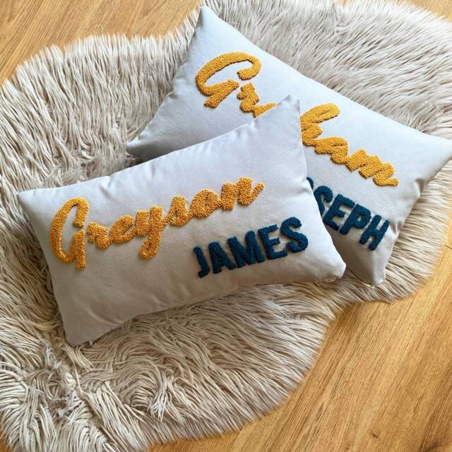 Embroidered Baby Name Pillow, Punch Needle Nursery Decor - image 1
