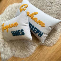Embroidered Baby Name Pillow, Punch Needle Nursery Decor - thumbnail 3