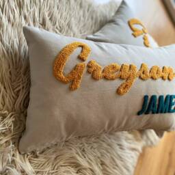 Embroidered Baby Name Pillow, Punch Needle Nursery Decor - thumbnail 2