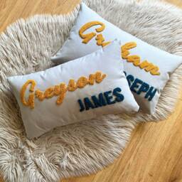 Embroidered Baby Name Pillow, Punch Needle Nursery Decor - thumbnail 1