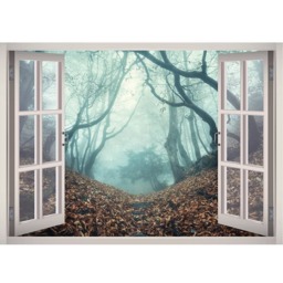 Forest Fall Season View Window 3D Wall Decal Art Removable Wallpaper Autumn Woods Mural Sticker Vinyl Home Decor - thumbnail 2