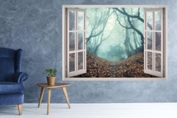 Forest Fall Season View Window 3D Wall Decal Art Removable Wallpaper Autumn Woods Mural Sticker Vinyl Home Decor