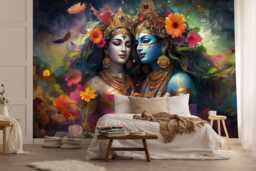 Radha Krishna Art Print, Divine Love Mural, Peel & Stick Wallpaper - thumbnail 1