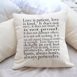 Religious Gift, Spiritual Bible Verse, Love Pillow, Wedding Cotton Anniversary, Corinthians // Love Is Patient, Kind// - thumbnail 3