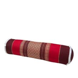 Kapok Thai Small Bolster Cushion - Red & Burgundy Pattern Design. Lumber Support. Bedroom, Yoga, Meditation Studio. Cushions - thumbnail 2
