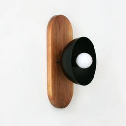 Mid Century Modern Oval Walnut & Black Dome Shade Fixture Light Wooden Sconce Entry - thumbnail 4