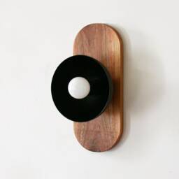 Mid Century Modern Oval Walnut & Black Dome Shade Fixture Light Wooden Sconce Entry - thumbnail 3