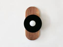 Mid Century Modern Oval Walnut & Black Dome Shade Fixture Light Wooden Sconce Entry