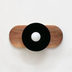 Mid Century Modern Oval Walnut & Black Dome Shade Fixture Light Wooden Sconce Entry - thumbnail 2