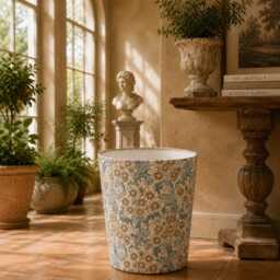 William Morris Orchid Tourmaline Waste Paper Bin - Handmade Fabric Basket For Bedroom, Study Or Home Office - thumbnail 2