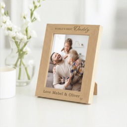 Personalised Daddy Photo Frame - Engraved World's Best Dad Gift, Wooden - thumbnail 1