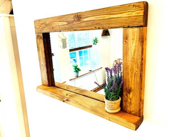 English Oak Waxed Rustic Rectangular Mirror - Handmade Wooden Frame - image 1