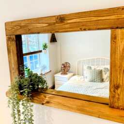 English Oak Waxed Rustic Rectangular Mirror - Handmade Wooden Frame - thumbnail 2