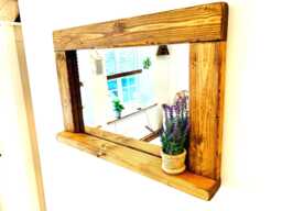 English Oak Waxed Rustic Rectangular Mirror - Handmade Wooden Frame - thumbnail 1