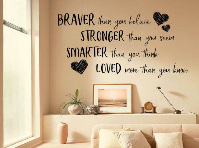 Inspirational Wall Quote Decal Braver, Stronger, Smarter, Loved - image 1