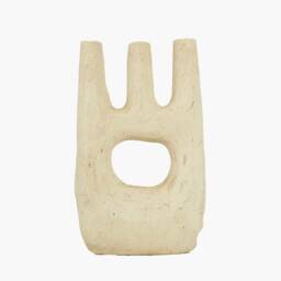 Clearance Sale Moroccan Unglazed Tamegroute Abstract White Ecru Picasso Sculpture Triple Candlestick Holder - thumbnail 3