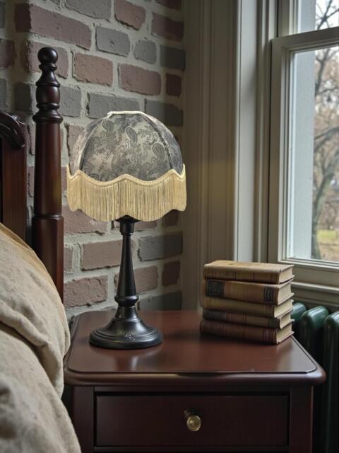 Silver Grey Paisley Print Fabric Lampshade With Cream Fringe Handmade For Table & Floor Standard Lamp Shades, Ceiling Lights - image 1