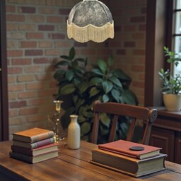 Silver Grey Paisley Print Fabric Lampshade With Cream Fringe Handmade For Table & Floor Standard Lamp Shades, Ceiling Lights - thumbnail 3