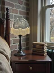 Silver Grey Paisley Print Fabric Lampshade With Cream Fringe Handmade For Table & Floor Standard Lamp Shades, Ceiling Lights - thumbnail 1