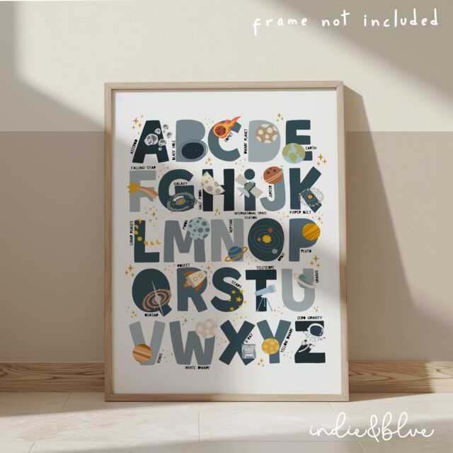 Space Alphabet Abc Print, Poster, Educational Boy Nursery Decor, Scandi Playroom Prints, Kids Wall Art - image 1