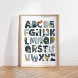 Space Alphabet Abc Print, Poster, Educational Boy Nursery Decor, Scandi Playroom Prints, Kids Wall Art - thumbnail 2