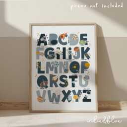 Space Alphabet Abc Print, Poster, Educational Boy Nursery Decor, Scandi Playroom Prints, Kids Wall Art - thumbnail 1