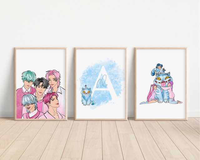 Set Of 3 Kpop Demon Hunters Name Print, Personalised Saja Boys Nursery Wall Art, Rumi Mira Zoey Decor - image 1