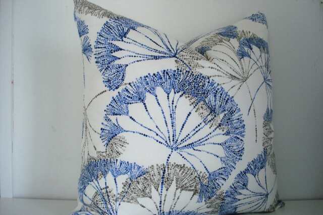 Indigo Floral Sprays Pillow Cover - Taupe & Ivory Cotton Twill - image 1