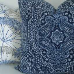 Indigo Floral Sprays Pillow Cover - Taupe & Ivory Cotton Twill - thumbnail 2