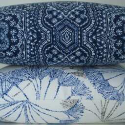 Indigo Floral Sprays Pillow Cover - Taupe & Ivory Cotton Twill - thumbnail 3