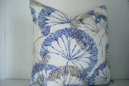 Indigo Floral Sprays Pillow Cover - Taupe & Ivory Cotton Twill - thumbnail 1