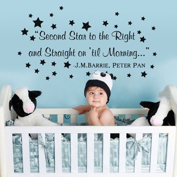 Peter Pan Wall Decal Quote - Decals Nursery - Second Star To The Right Nursery Quotes - Kids Boys Room Playroom Home Decor - 144 - image 1