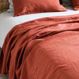 Linen Bedcover in Burnt Orange. Bed Throw. Heavy Bedspread. Blanket For Decor. Cozy Cover. Extra Large Handmade - thumbnail 2
