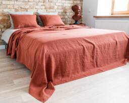 Linen Bedcover in Burnt Orange. Bed Throw. Heavy Bedspread. Blanket For Decor. Cozy Cover. Extra Large Handmade