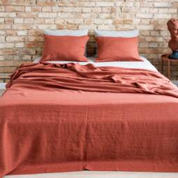 Linen Bedcover in Burnt Orange. Bed Throw. Heavy Bedspread. Blanket For Decor. Cozy Cover. Extra Large Handmade - thumbnail 3