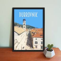 Dubrovnik Travel Poster - Retro Vintage Style Croatia Art Print, Artwork, Homeware, Postcard, Travel Print - thumbnail 1