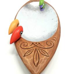 Original Decorated Bowl // Gilded Bowl, Patinated Wood, Art Deco Hand Carved Trinket Holder, Folk Dish, Modern Candy Platter Decorative Bird - thumbnail 4